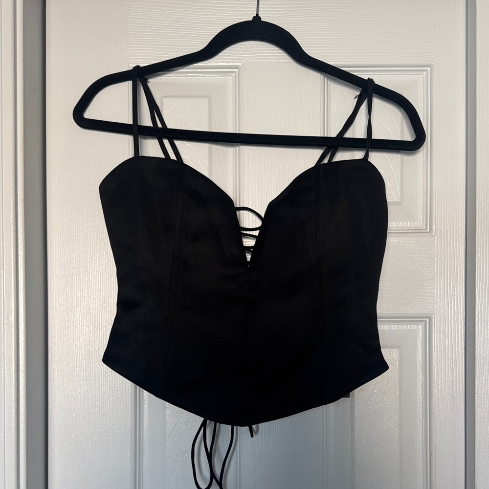 White Fox Boutique Black Lace-Up Crop Top